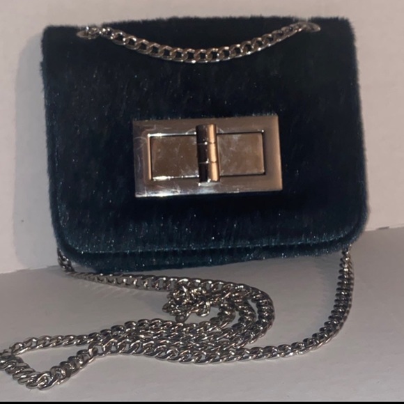 Free People green fuzzy furry chain Tote crossbody purse handbag shoulder bag - Picture 11 of 12